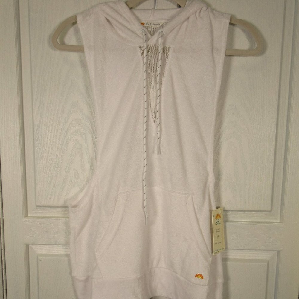 C&C California white hoodie sleeveless sweatshirt UM4101B Terrycloth NWT M L